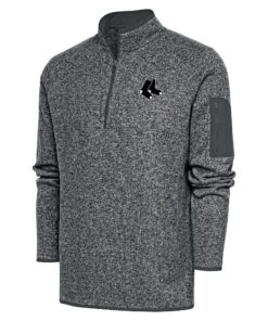 Men's Boston Red Sox Antigua Graphite Metallic Fortune Quarter-Zip Pullover Jacket