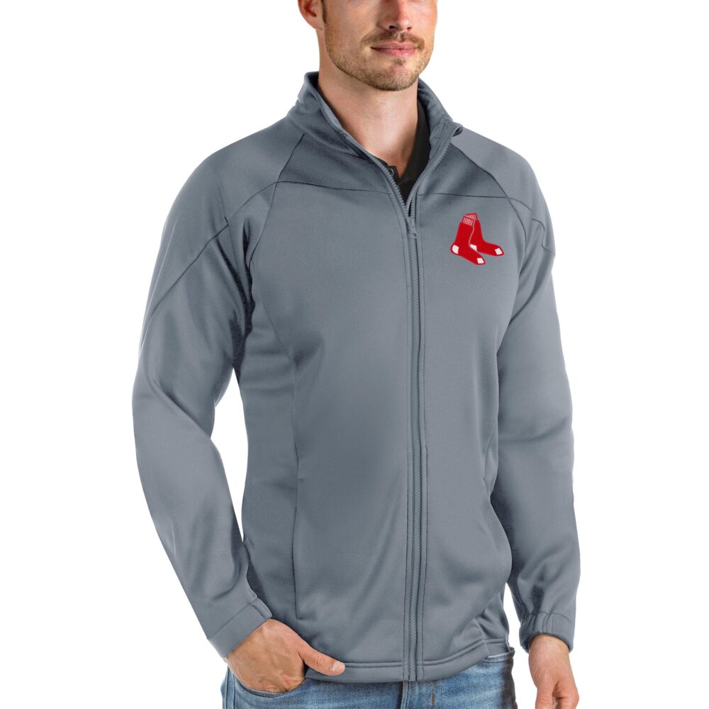 Men's Boston Red Sox Antigua Gray Links Full-Zip Golf Jacket