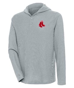 Men's Boston Red Sox  Antigua Gray Strong Hold Long Sleeve Henley Hoodie T-Shirt