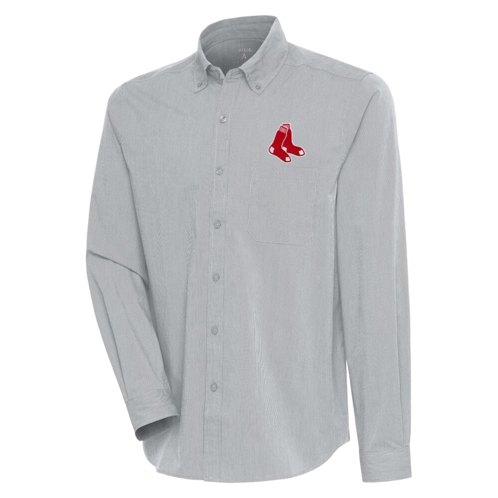 Men's Boston Red Sox  Antigua Gray/White Compression Long Sleeve Button-Down Shirt