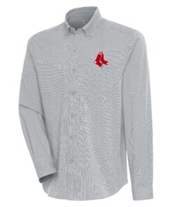 Men's Boston Red Sox  Antigua Gray/White Compression Long Sleeve Button-Down Shirt