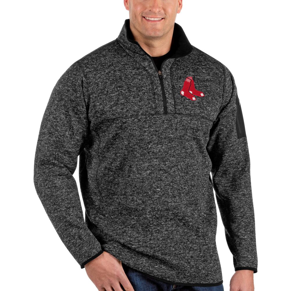 Men's Boston Red Sox Antigua Heather Black Fortune Big & Tall Quarter-Zip Pullover Jacket
