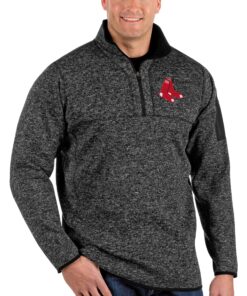 Men's Boston Red Sox Antigua Heather Black Fortune Big & Tall Quarter-Zip Pullover Jacket
