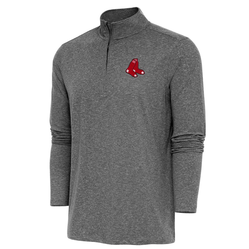 Men's Boston Red Sox  Antigua Heather Black Hunk Quarter-Zip Pullover Top