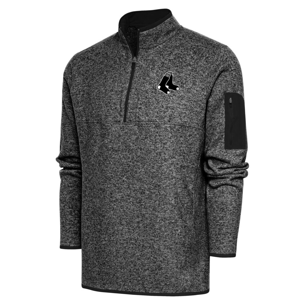 Men's Boston Red Sox Antigua Heather Black Metallic Fortune Quarter-Zip Pullover Jacket
