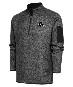 Men's Boston Red Sox Antigua Heather Black Metallic Fortune Quarter-Zip Pullover Jacket