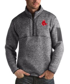 Men's Boston Red Sox Antigua Heather Charcoal Fortune Big & Tall Quarter-Zip Pullover Jacket
