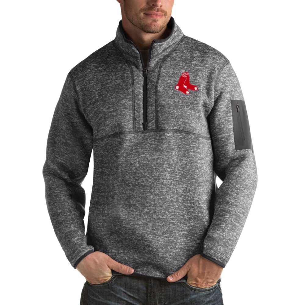 Men's Boston Red Sox Antigua Heather Charcoal Fortune Big & Tall Quarter-Zip Pullover Jacket