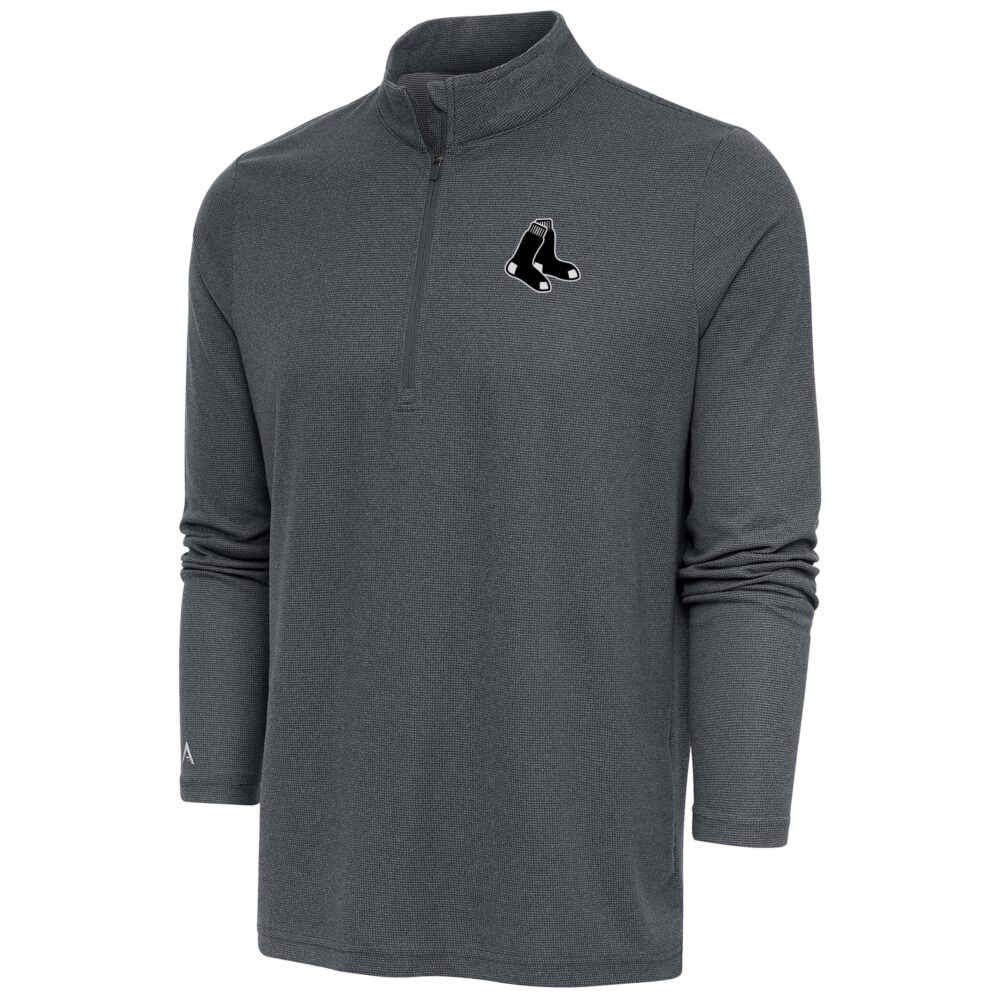 Men's Boston Red Sox Antigua Heather Charcoal Metallic Epic Quarter-Zip Pullover Top