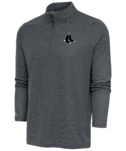 Men's Boston Red Sox Antigua Heather Charcoal Metallic Epic Quarter-Zip Pullover Top