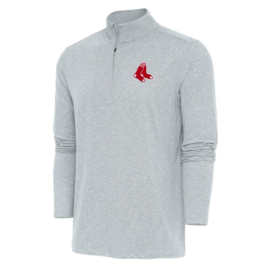 Men's Boston Red Sox  Antigua Heather Gray Hunk Quarter-Zip Pullover Top