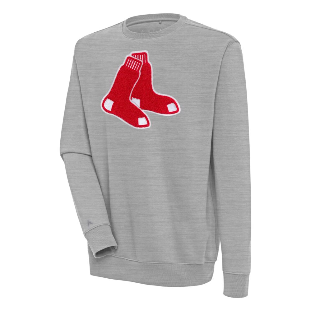 Men's Boston Red Sox  Antigua Heather Gray Victory Crewneck Chenille Pullover Sweatshirt