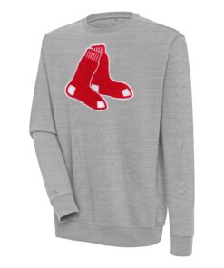 Men's Boston Red Sox  Antigua Heather Gray Victory Crewneck Chenille Pullover Sweatshirt