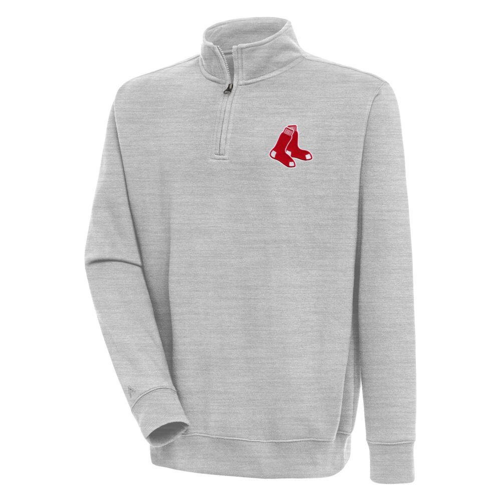 Men's Boston Red Sox  Antigua Heather Gray Victory Quarter-Zip Pullover Top