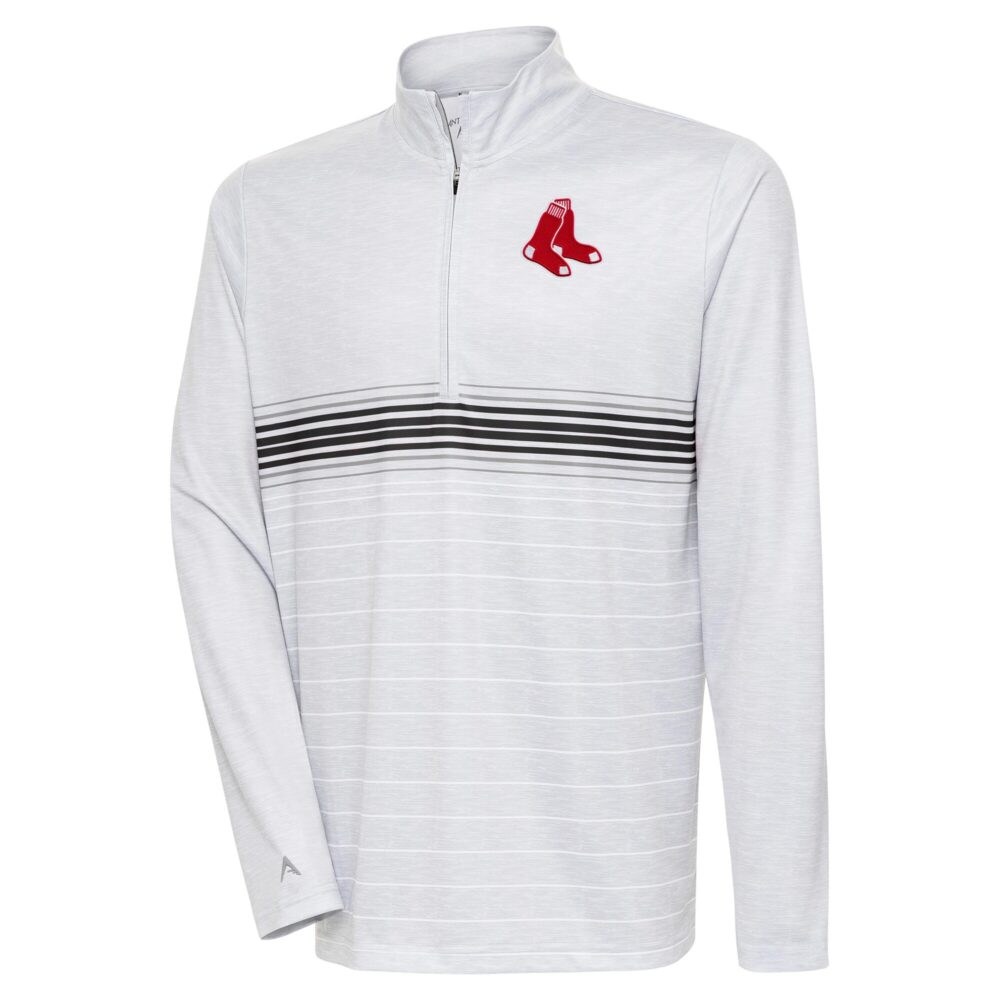 Men's Boston Red Sox Antigua Heather Gray/Black Bullseye Quarter-Zip Pullover Top