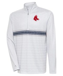 Men's Boston Red Sox Antigua Heather Gray/Navy Bullseye Quarter-Zip Pullover Top