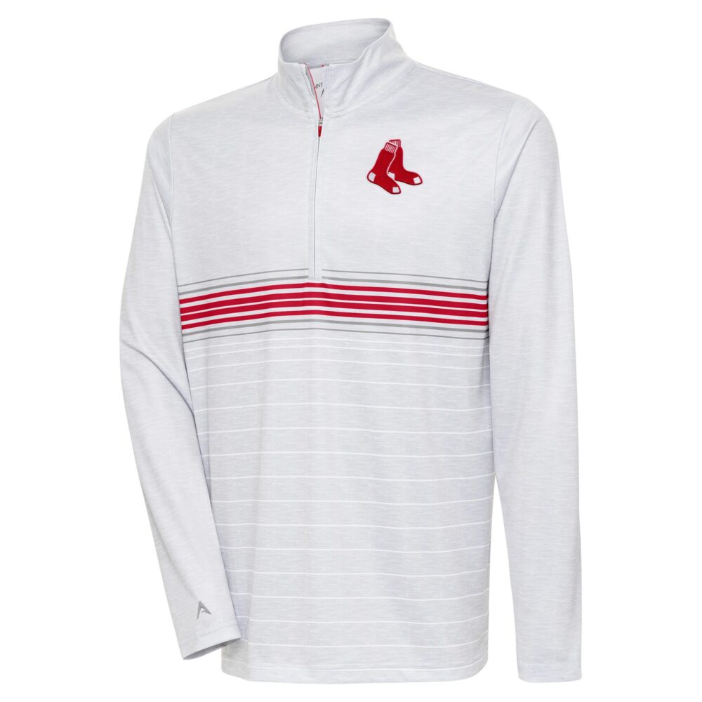 Men's Boston Red Sox Antigua Heather Gray/Red Bullseye Quarter-Zip Pullover Top