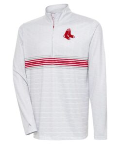 Men's Boston Red Sox Antigua Heather Gray/Red Bullseye Quarter-Zip Pullover Top