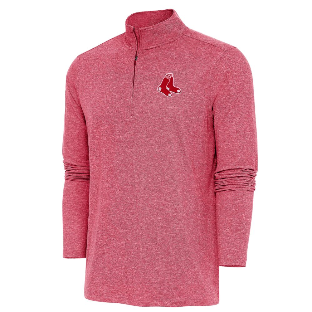Men's Boston Red Sox  Antigua Heather Red Hunk Quarter-Zip Pullover Top