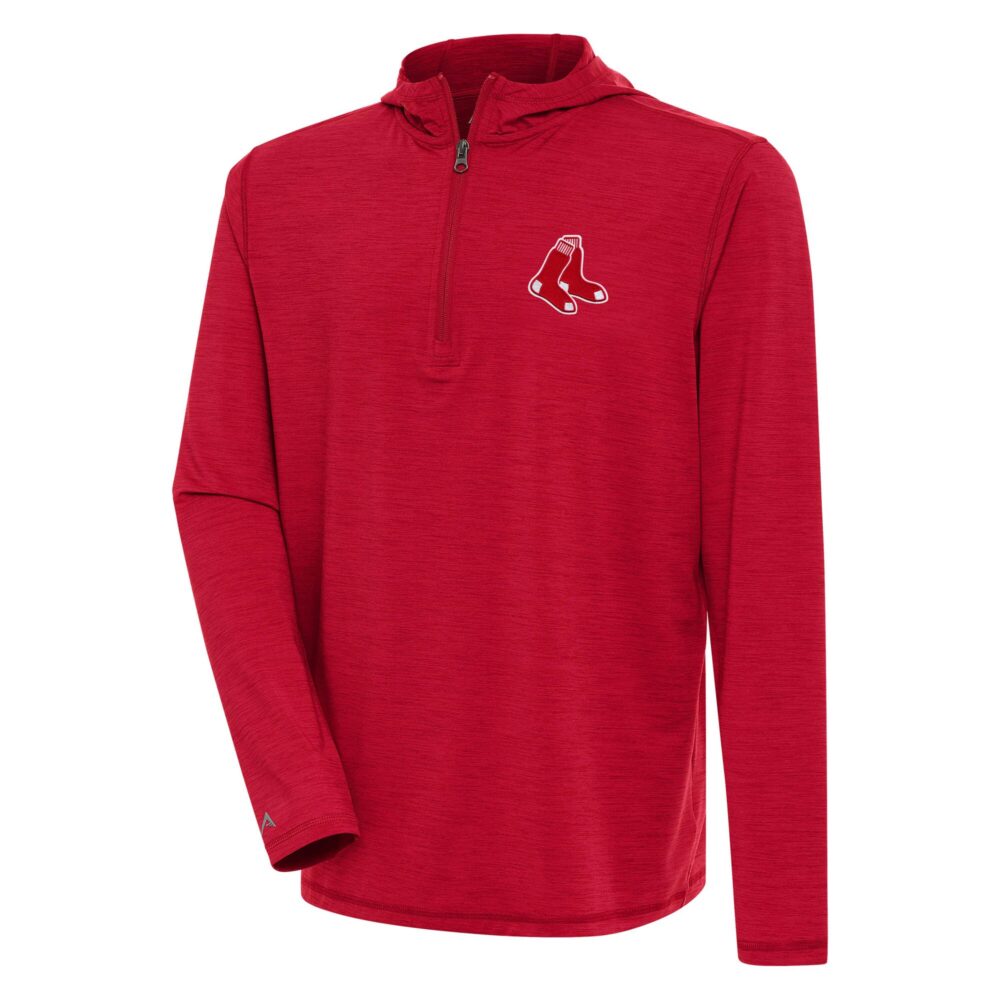 Men's Boston Red Sox  Antigua Heather Red Tidy Quarter-Zip Hoodie