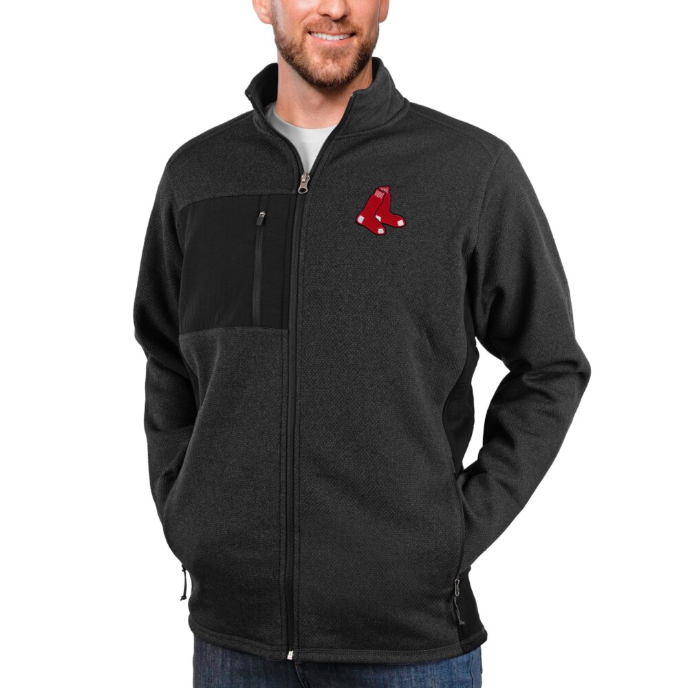 Men's Boston Red Sox Antigua Heathered Black Course Full-Zip Jacket