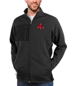 Men's Boston Red Sox Antigua Heathered Black Course Full-Zip Jacket