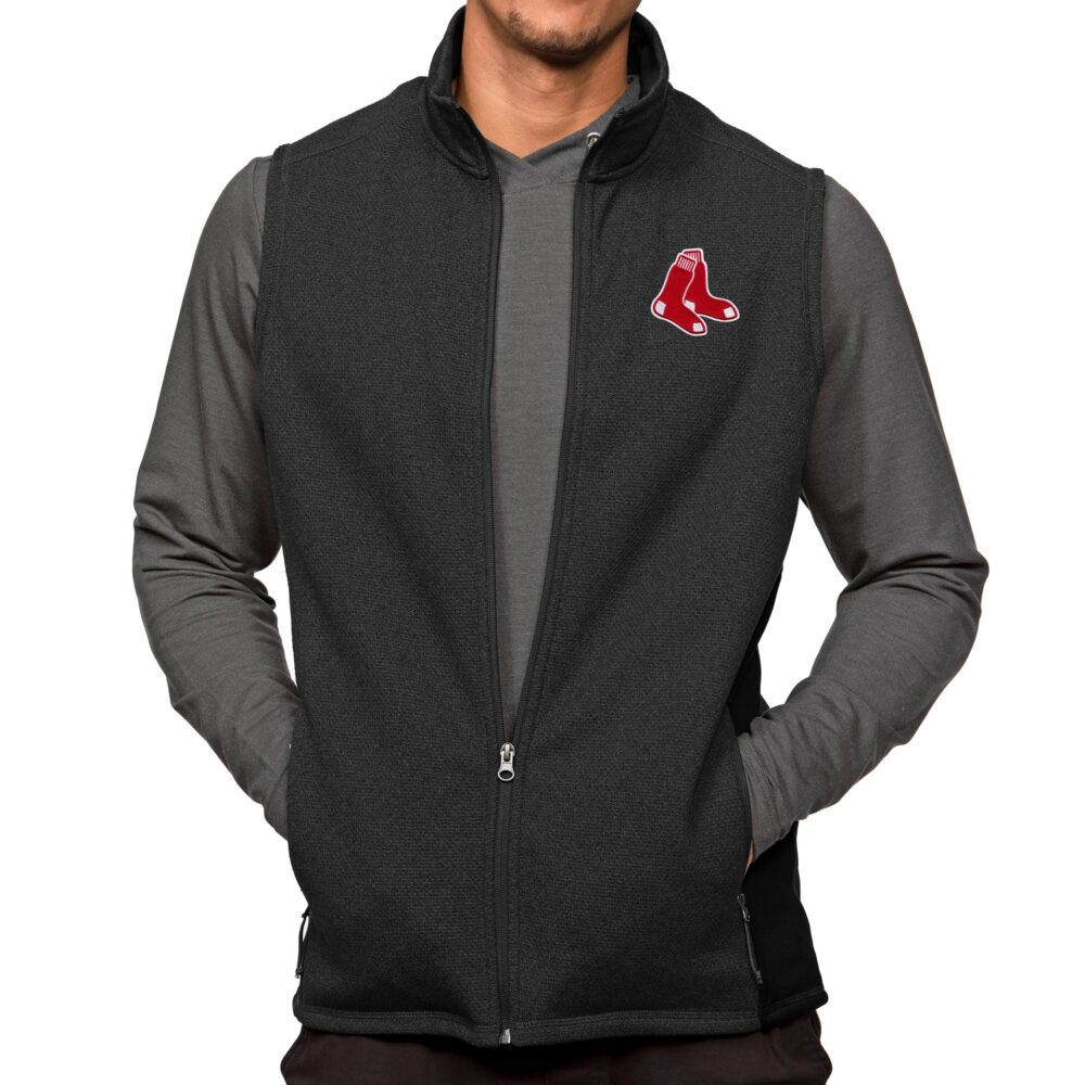 Men's Boston Red Sox Antigua Heathered Black Course Full-Zip Vest