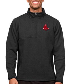 Men's Boston Red Sox Antigua Heathered Black Course Quarter-Zip Pullover Top