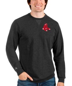 Men's Boston Red Sox Antigua Heathered Black Reward Crewneck Pullover Sweatshirt