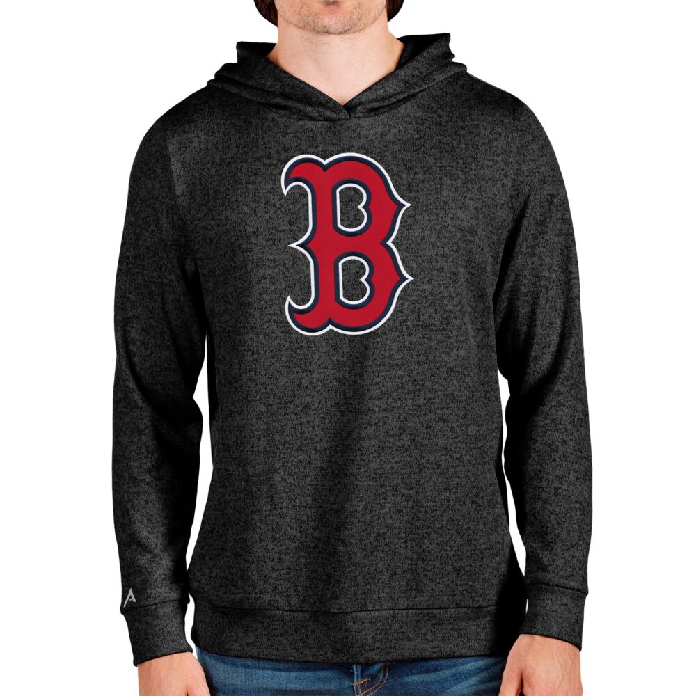 Men's Boston Red Sox Antigua Heathered Black Team Logo Absolute Pullover Hoodie