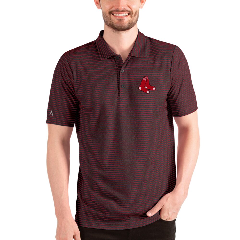 Men's Boston Red Sox Antigua Heathered Black/Red Esteem Polo