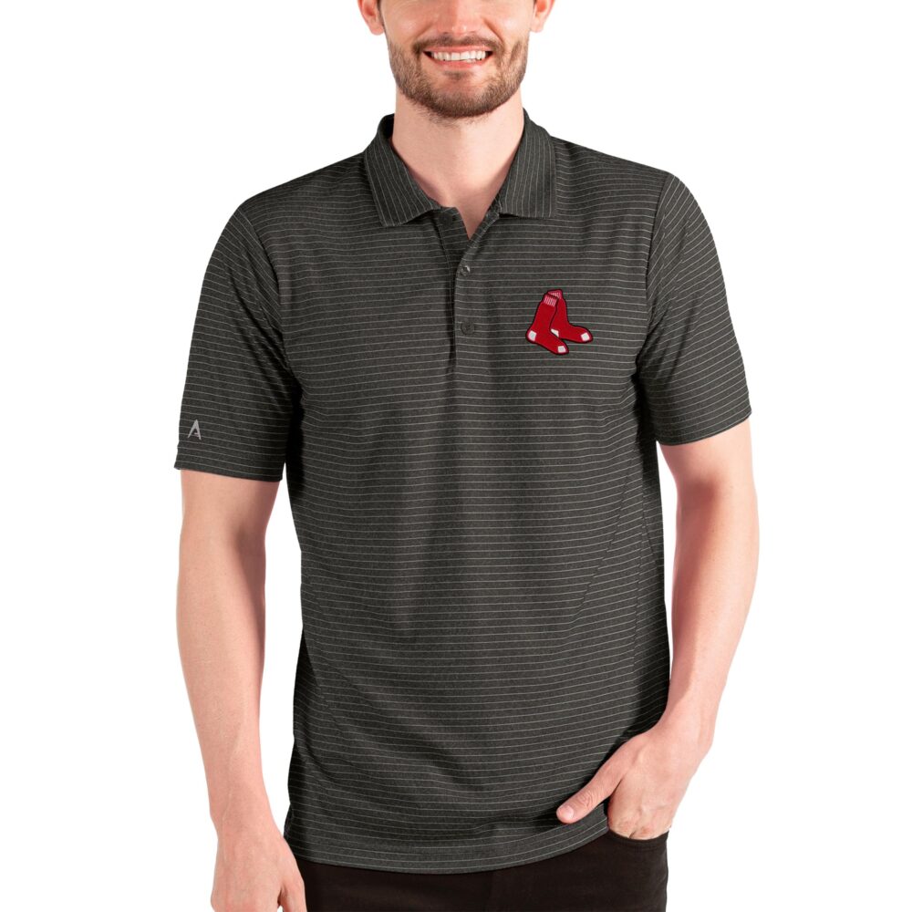 Men's Boston Red Sox Antigua Heathered Black/Silver Esteem Polo