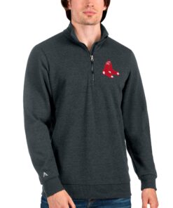 Men's Boston Red Sox Antigua Heathered Charcoal Action Quarter-Zip Pullover Sweatshirt