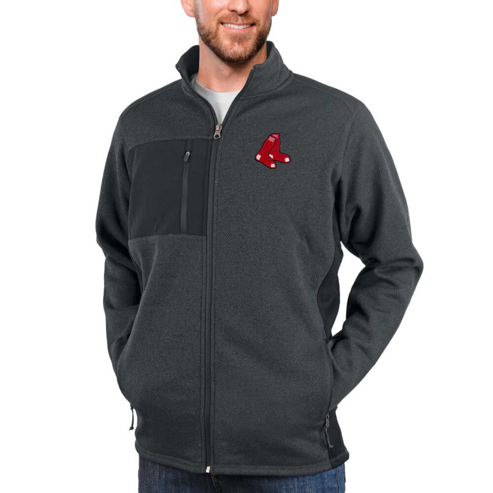 Men's Boston Red Sox Antigua Heathered Charcoal Course Full-Zip Jacket