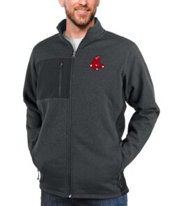 Men's Boston Red Sox Antigua Heathered Charcoal Course Full-Zip Jacket