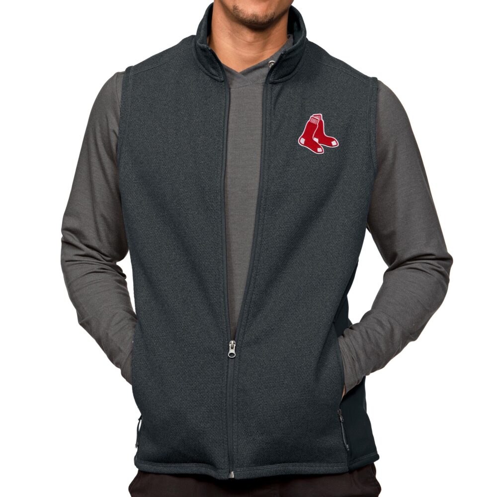 Men's Boston Red Sox Antigua Heathered Charcoal Course Full-Zip Vest