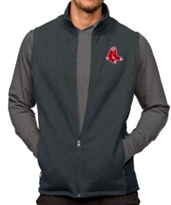 Men's Boston Red Sox Antigua Heathered Charcoal Course Full-Zip Vest