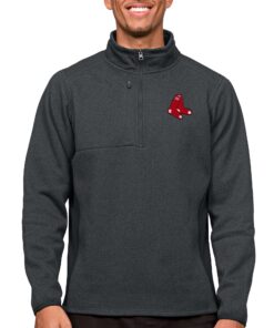 Men's Boston Red Sox Antigua Heathered Charcoal Course Quarter-Zip Pullover Top
