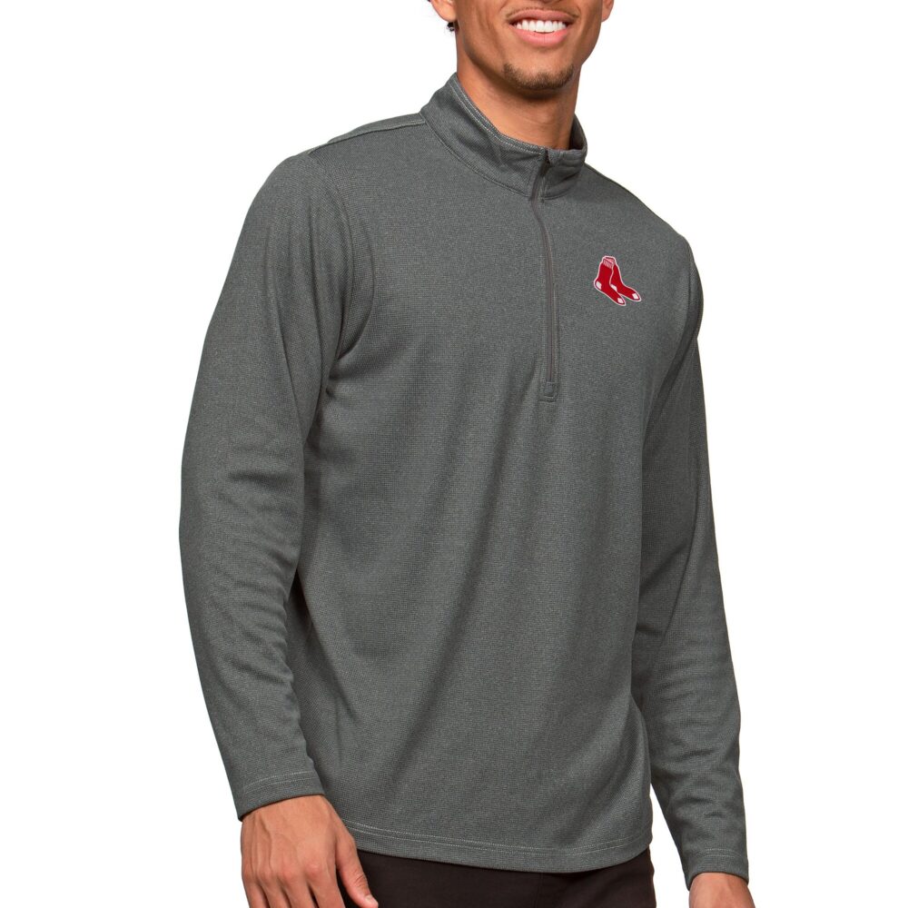 Men's Boston Red Sox Antigua Heathered Charcoal Epic Quarter-Zip Pullover Top