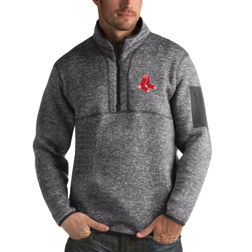 Men's Boston Red Sox Antigua Heathered Charcoal Fortune Half-Zip Sweater