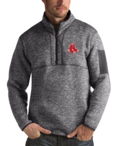 Men's Boston Red Sox Antigua Heathered Charcoal Fortune Half-Zip Sweater
