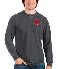 Men's Boston Red Sox Antigua Heathered Charcoal Reward Crewneck Pullover Sweatshirt