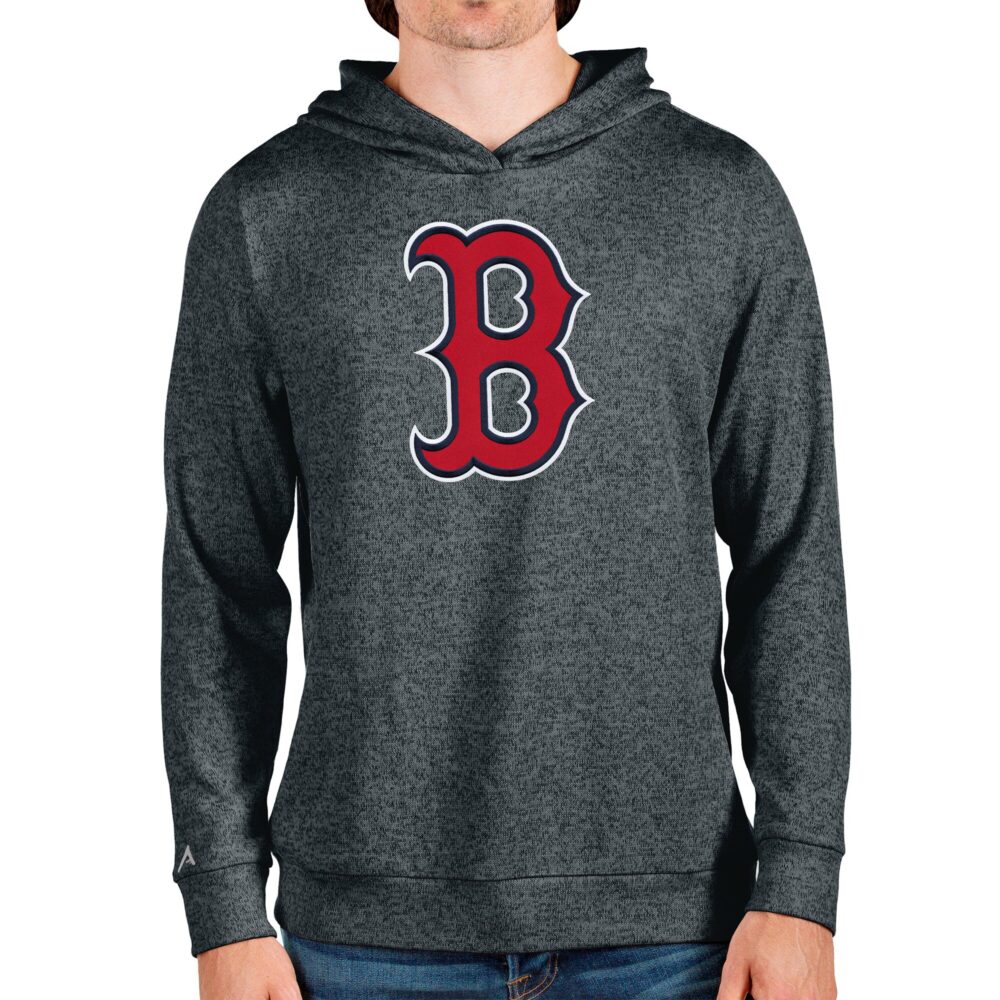 Men's Boston Red Sox Antigua Heathered Charcoal Team Logo Absolute Pullover Hoodie