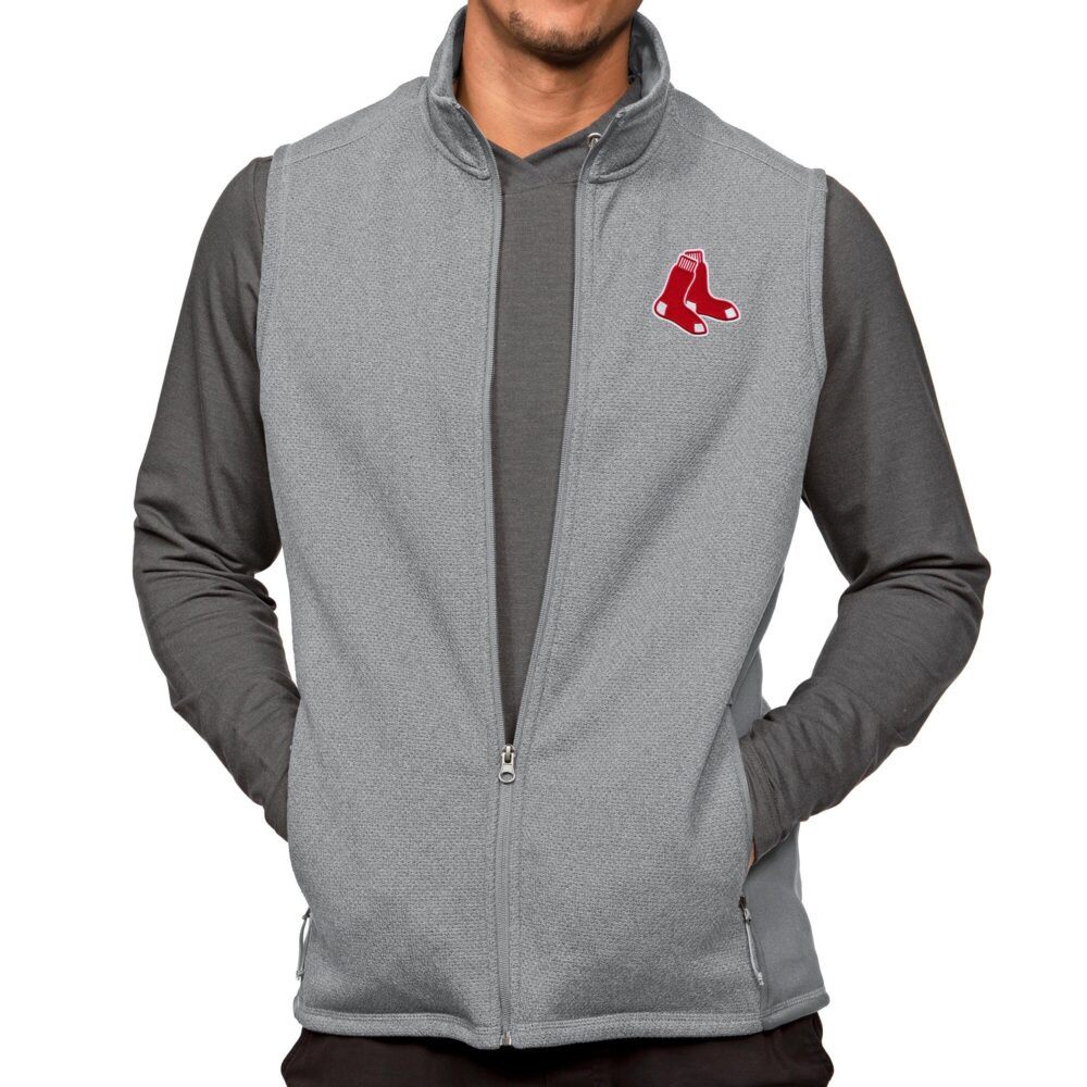 Men's Boston Red Sox Antigua Heathered Gray Course Full-Zip Vest