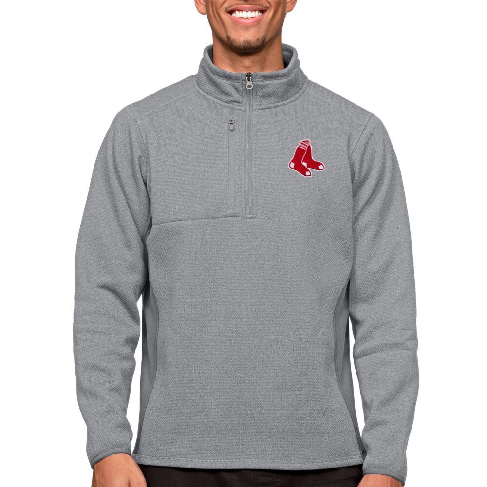 Men's Boston Red Sox Antigua Heathered Gray Course Quarter-Zip Pullover Top