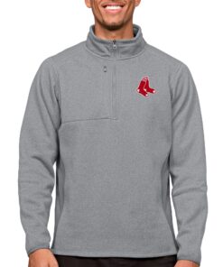Men's Boston Red Sox Antigua Heathered Gray Course Quarter-Zip Pullover Top