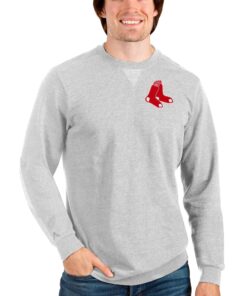 Men's Boston Red Sox Antigua Heathered Gray Reward Crewneck Pullover Sweatshirt