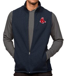 Men's Boston Red Sox Antigua Heathered Navy Course Full-Zip Vest