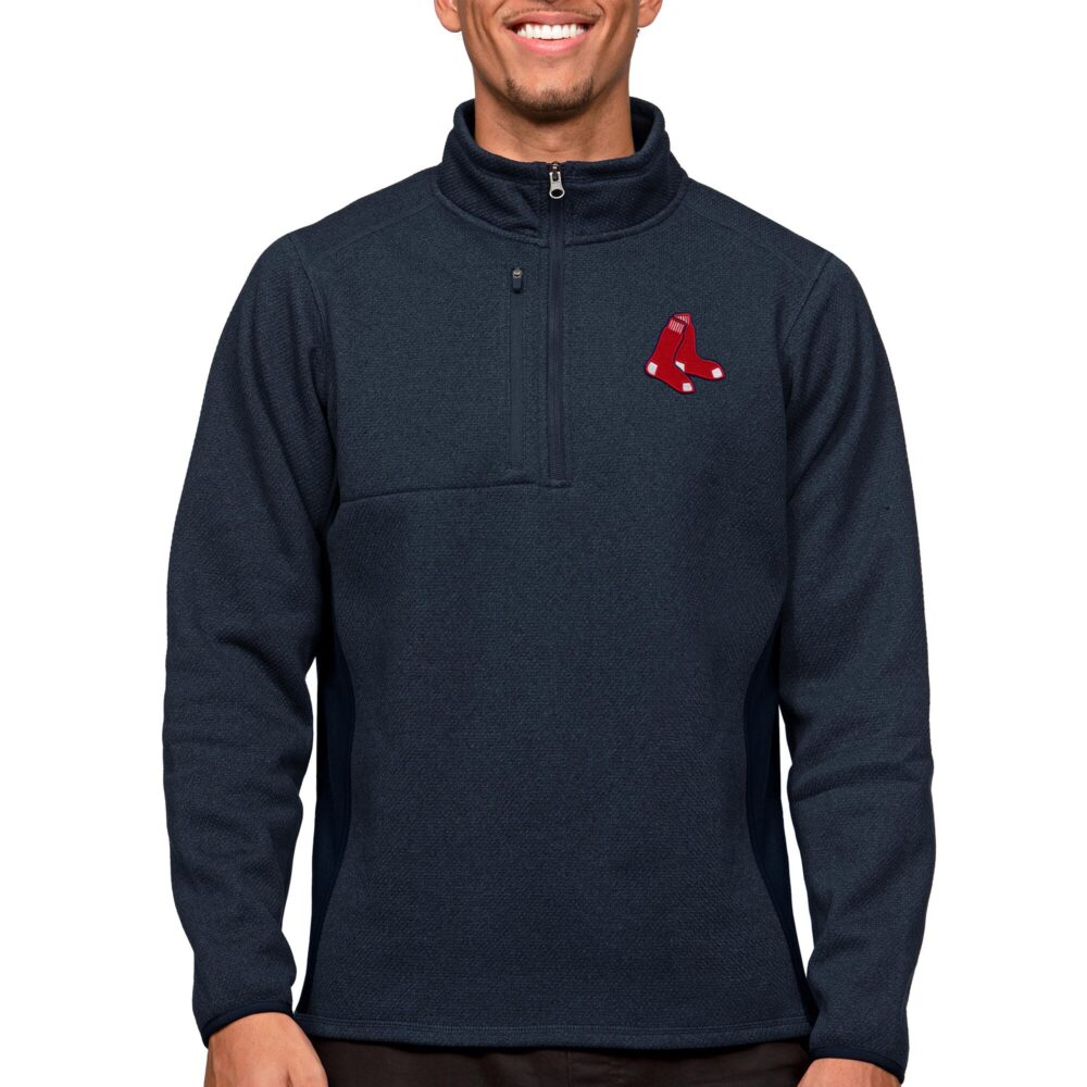 Men's Boston Red Sox Antigua Heathered Navy Course Quarter-Zip Pullover Top