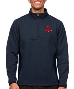 Men's Boston Red Sox Antigua Heathered Navy Course Quarter-Zip Pullover Top